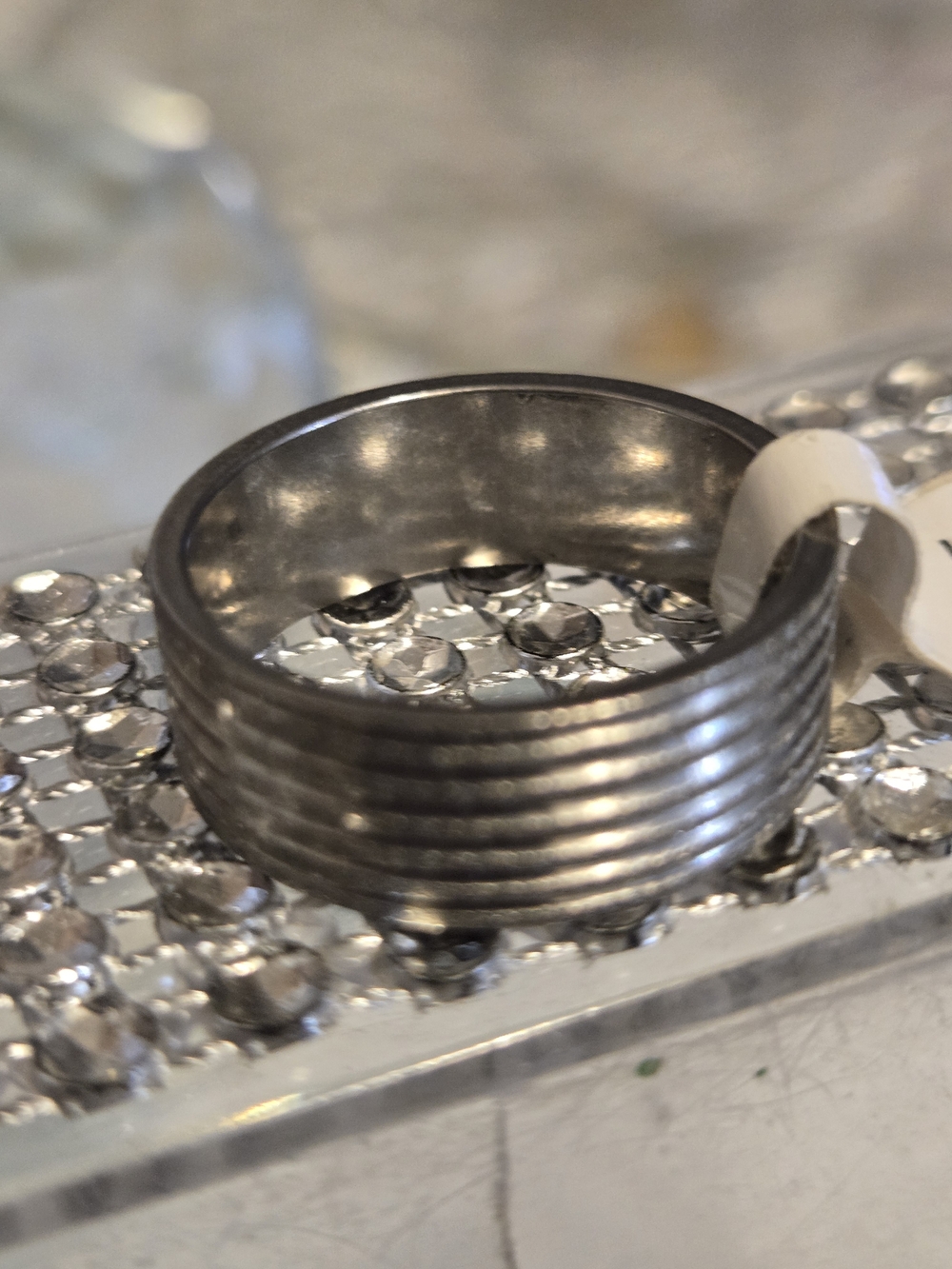 Ribbed Stainless Steel Band Ring - Silver